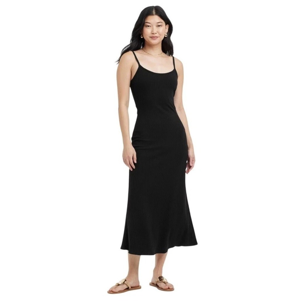 A New Day Women's Black Ribbed Spaghetti Strap Scoop Neck Maxi‎ Dress Size Small